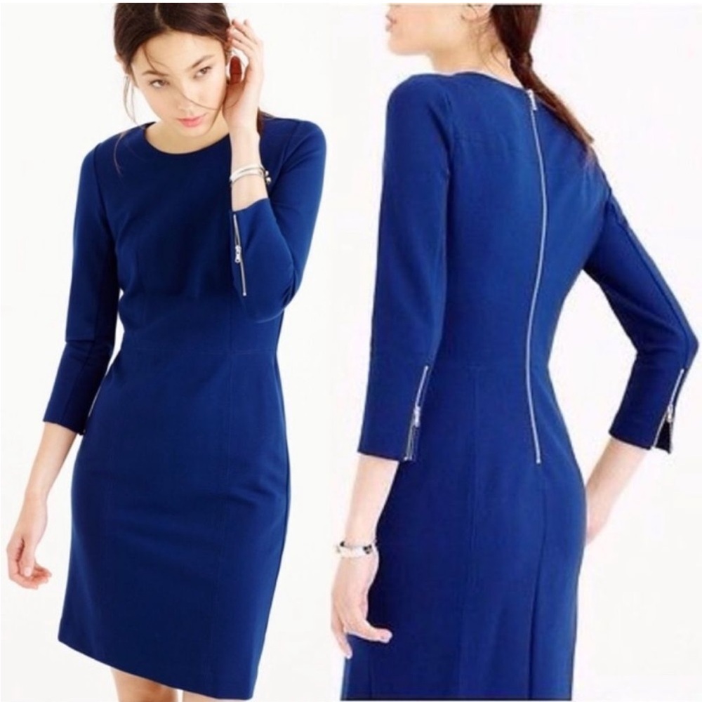 J Crew Signature Royal Blue Dress with Zip Back and Sleeves, Excellent Condition